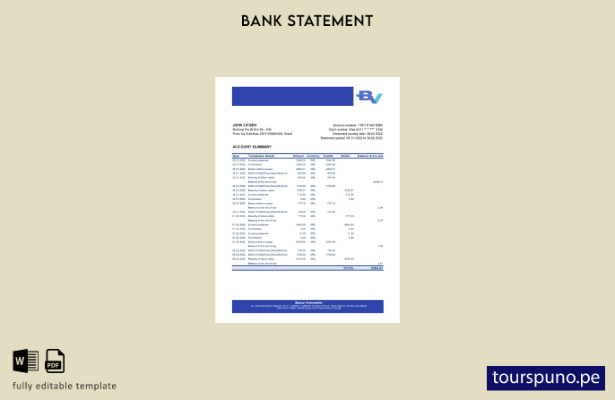 listo para imprimir plantilla de Excel de extracto bancario de Brasil Banco Voto